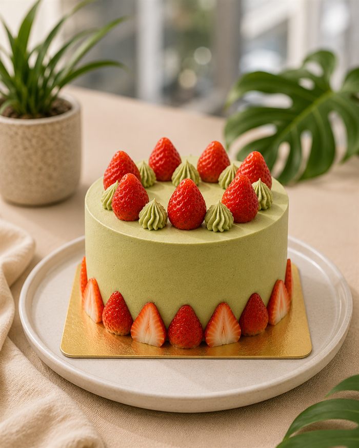 Classy strawberry matcha cake