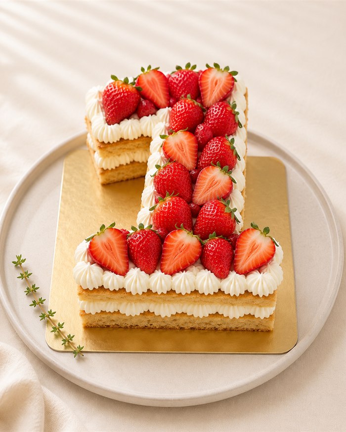 Number-shaped strawberry cake