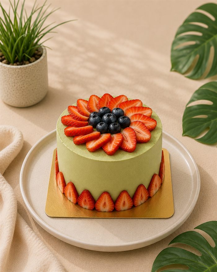 Simple matcha strawberry cake