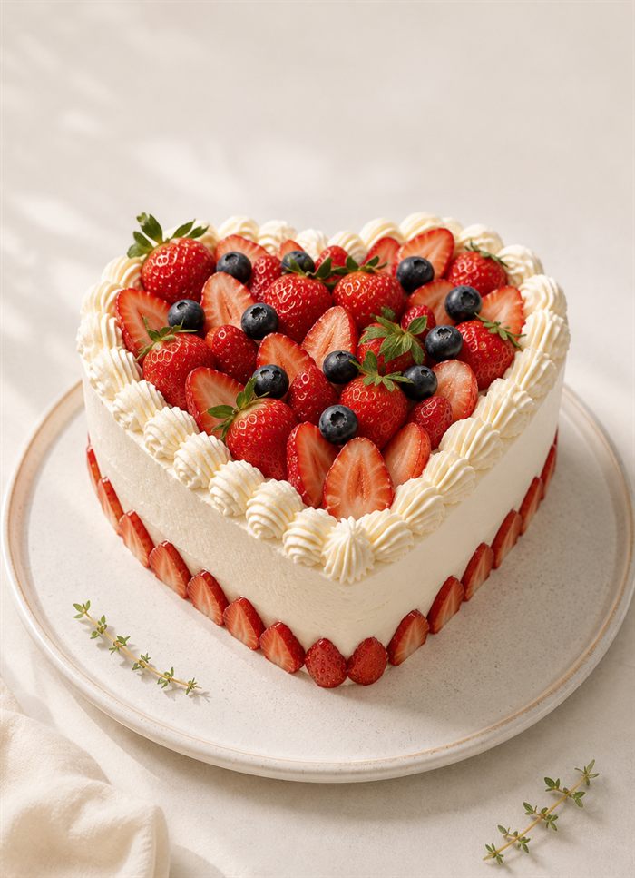 Strawberry heart cake
