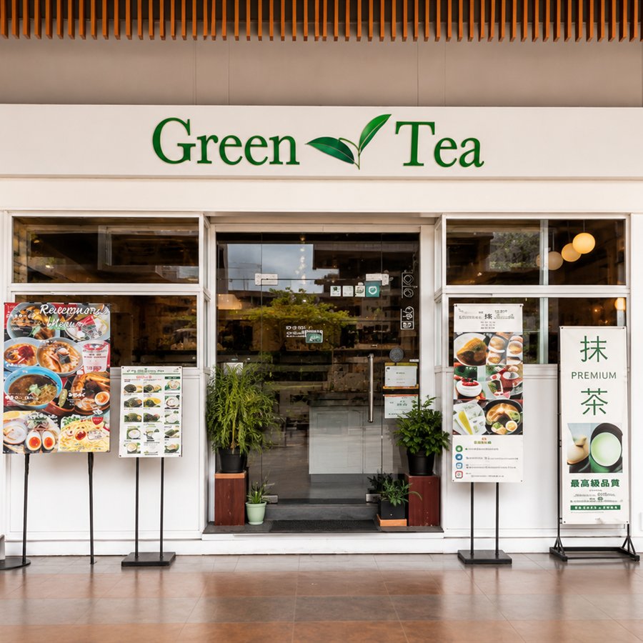 The Green Tea café storefront at Aeon Mall Si Racha